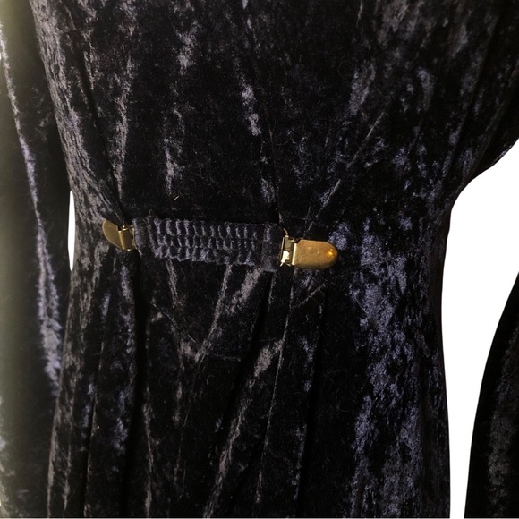 VINTAGE 90s NOS All That Jazz Blue Crushed Velvet Velour Midi Dress S Goth Witch - Picture 6 of 9